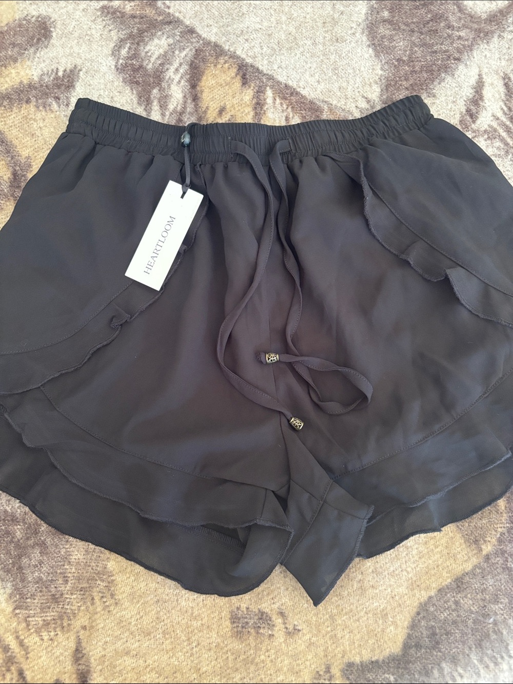 Heartloom Black Layered Ruffle Drawstring shorts